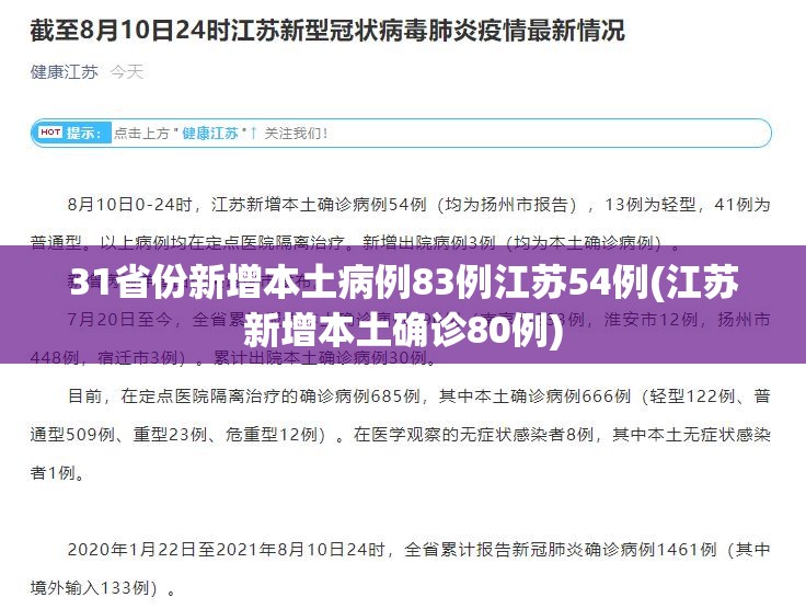 31省份新增本土病例83例江苏54例(江苏新增本土确诊80例)
