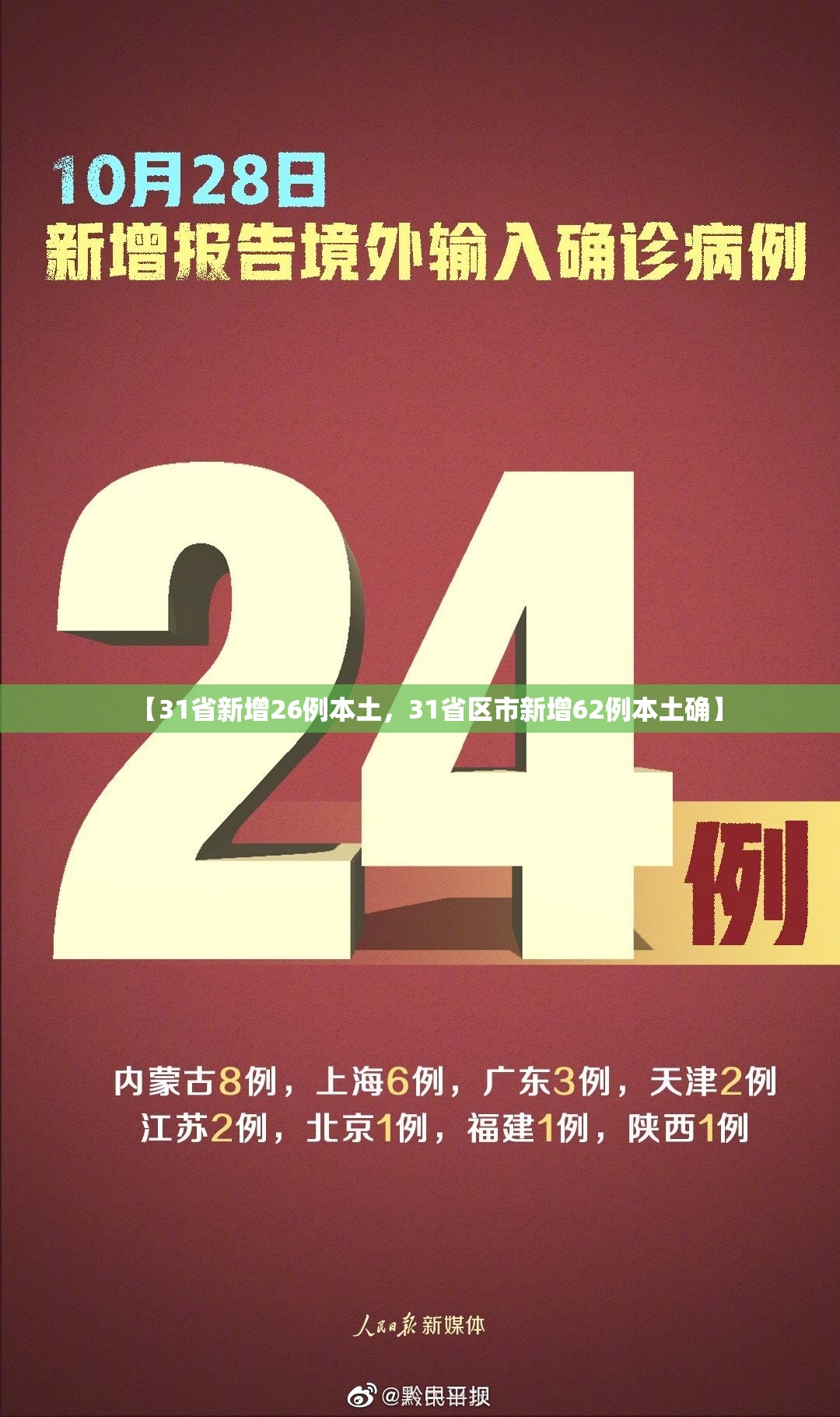 【31省新增26例本土，31省区市新增62例本土确】