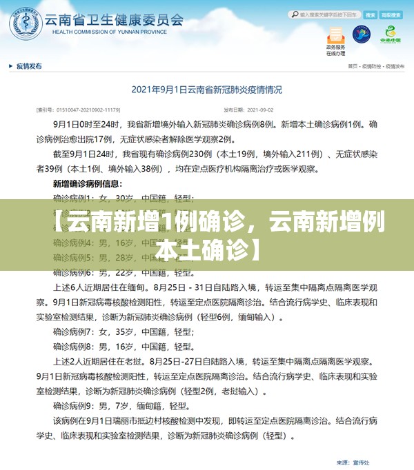 【云南新增1例确诊，云南新增例本土确诊】