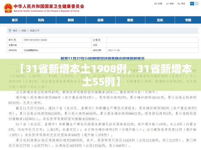 【31省新增本土1908例，31省新增本土55例】