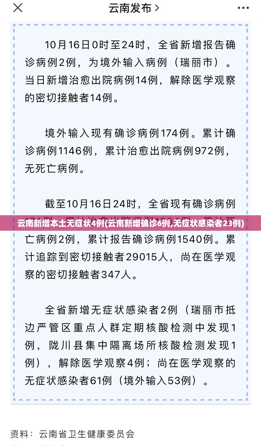 云南新增本土无症状4例(云南新增确诊6例,无症状感染者23例)