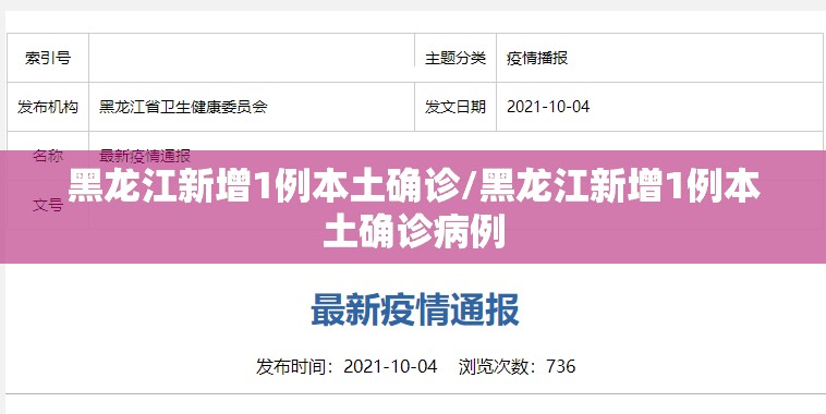 黑龙江新增1例本土确诊/黑龙江新增1例本土确诊病例