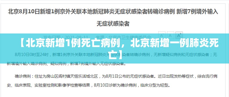 【北京新增1例死亡病例，北京新增一例肺炎死亡】