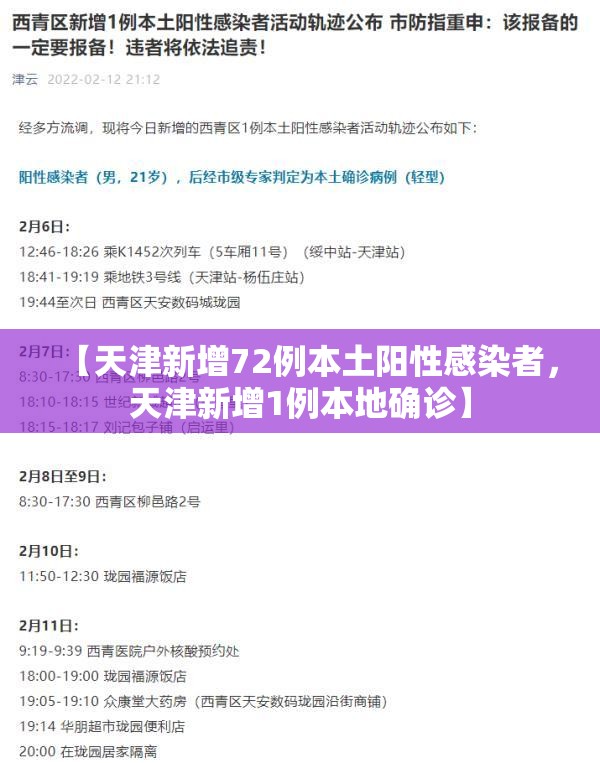 【天津新增72例本土阳性感染者，天津新增1例本地确诊】
