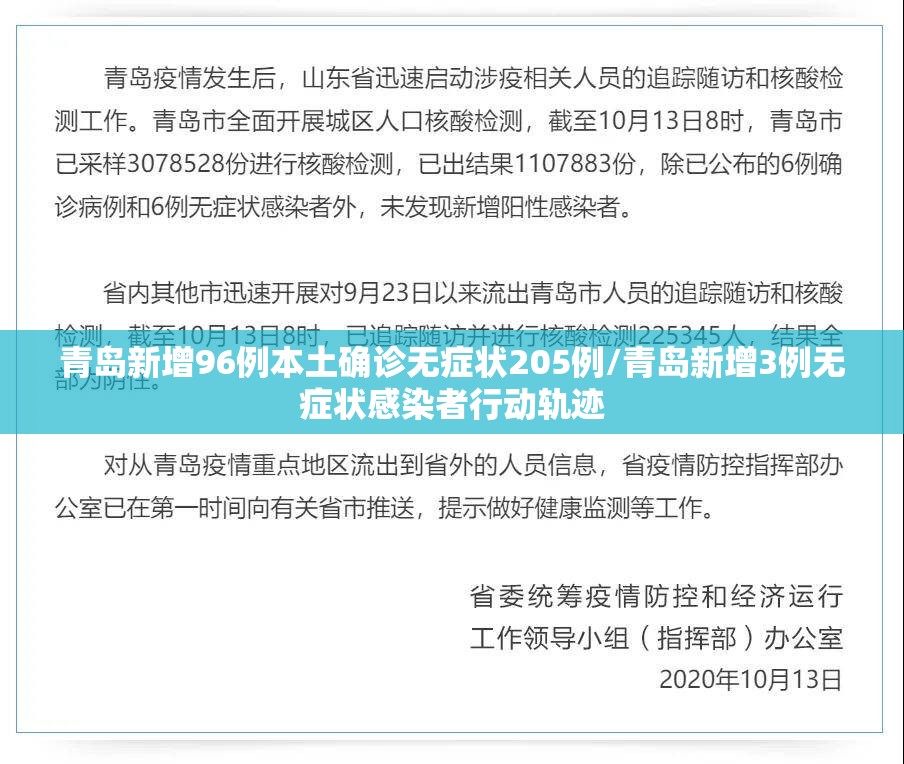青岛新增96例本土确诊无症状205例/青岛新增3例无症状感染者行动轨迹