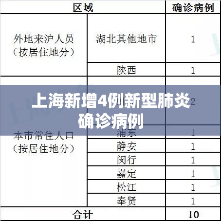 上海新增4例新型肺炎确诊病例