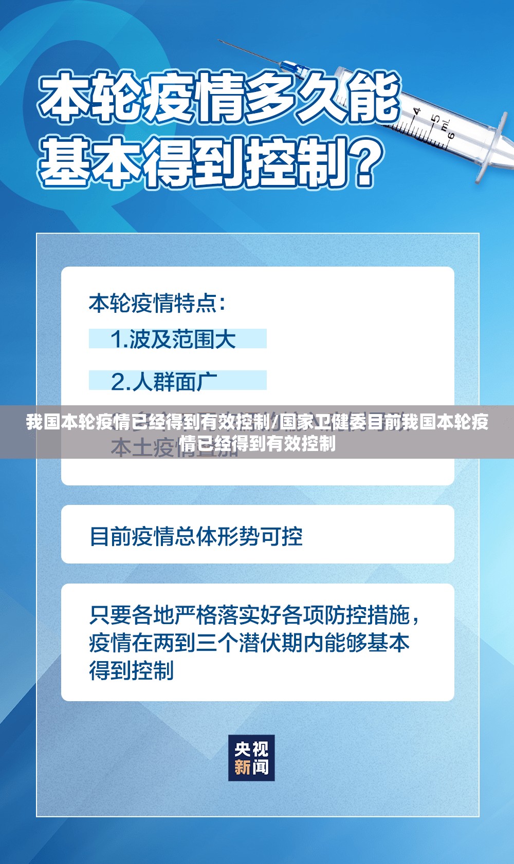 我国本轮疫情已经得到有效控制/国家卫健委目前我国本轮疫情已经得到有效控制