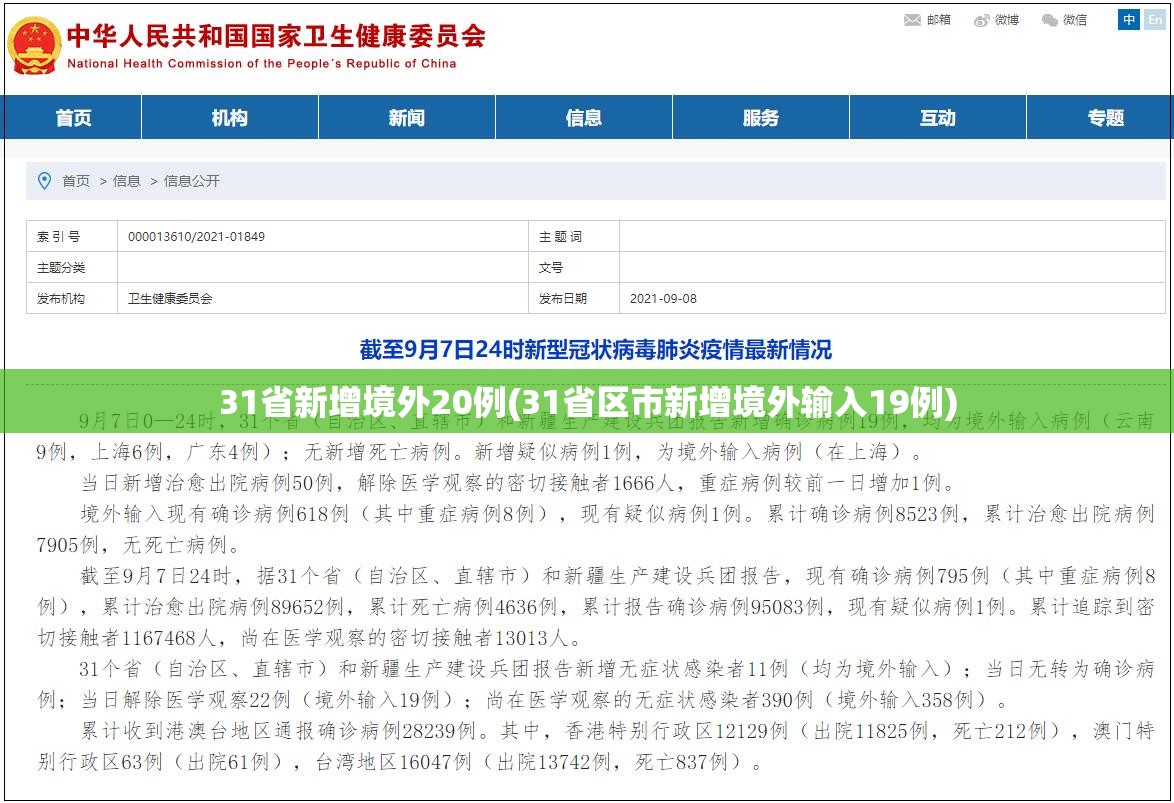 31省新增境外20例(31省区市新增境外输入19例)
