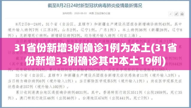 31省份新增3例确诊1例为本土(31省份新增33例确诊其中本土19例)