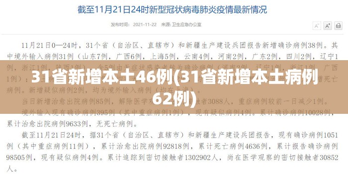 31省新增本土46例(31省新增本土病例62例)