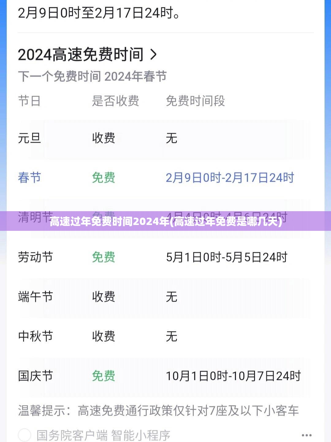 高速过年免费时间2024年(高速过年免费是哪几天) 高速过年免费时间2024年(高速过年免费是哪几天)