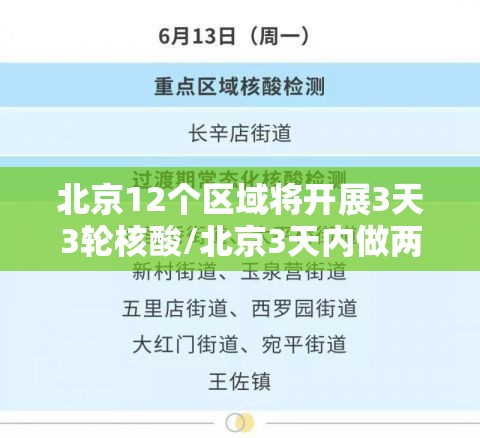 北京12个区域将开展3天3轮核酸/北京3天内做两次核酸检测