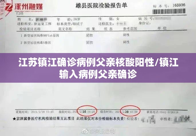 江苏镇江确诊病例父亲核酸阳性/镇江输入病例父亲确诊