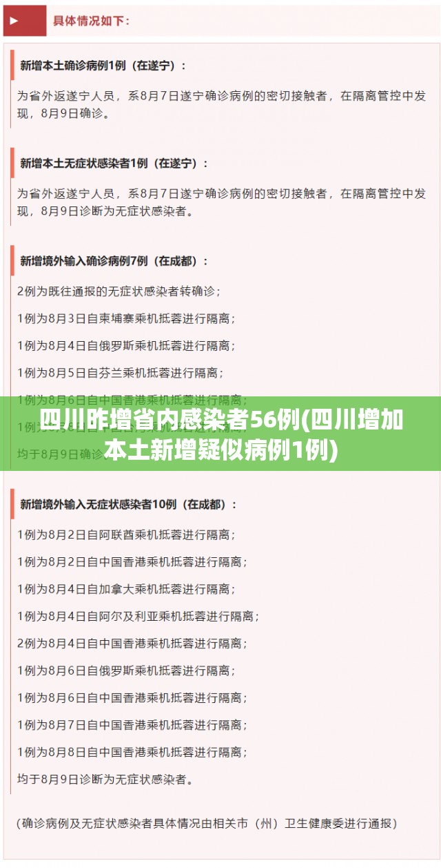 四川昨增省内感染者56例(四川增加本土新增疑似病例1例)