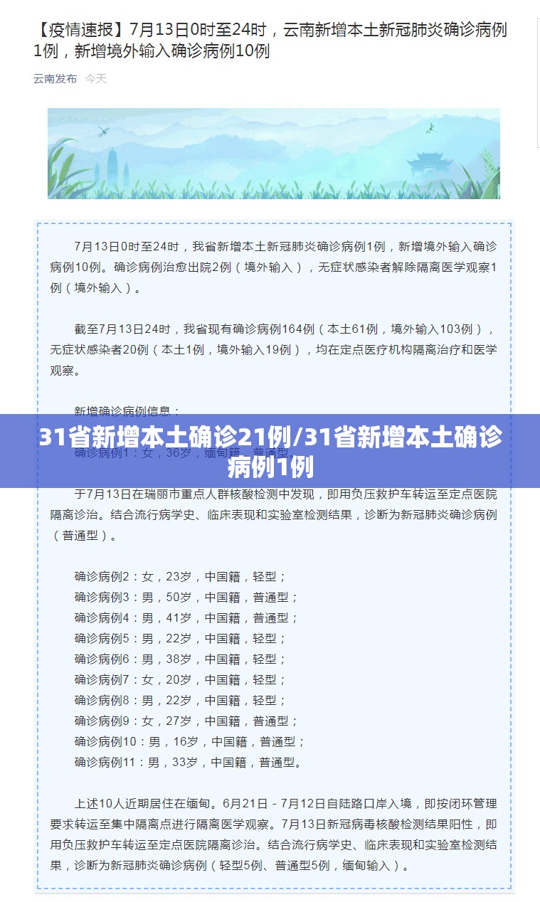31省新增本土确诊21例/31省新增本土确诊病例1例 31省新增本土确诊21例/31省新增本土确诊病例1例