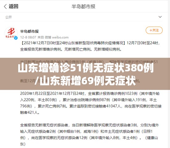 山东增确诊51例无症状380例/山东新增69例无症状