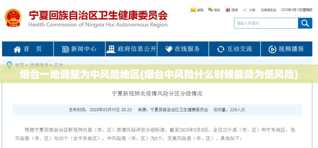 烟台一地调整为中风险地区(烟台中风险什么时候能降为低风险)