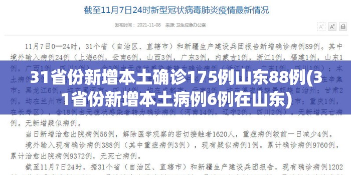 31省份新增本土确诊175例山东88例(31省份新增本土病例6例在山东)