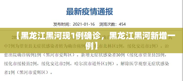 【黑龙江黑河现1例确诊，黑龙江黑河新增一例】
