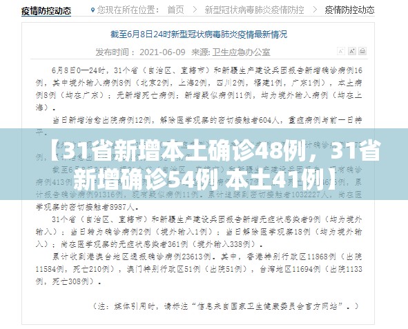 【31省新增本土确诊48例，31省新增确诊54例 本土41例】