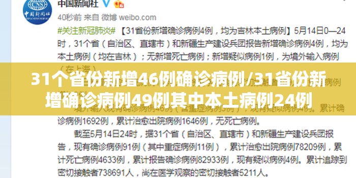 31个省份新增46例确诊病例/31省份新增确诊病例49例其中本土病例24例