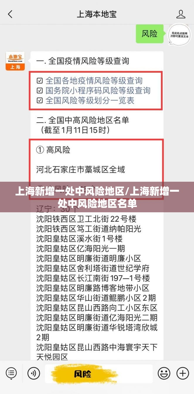 上海新增一处中风险地区/上海新增一处中风险地区名单