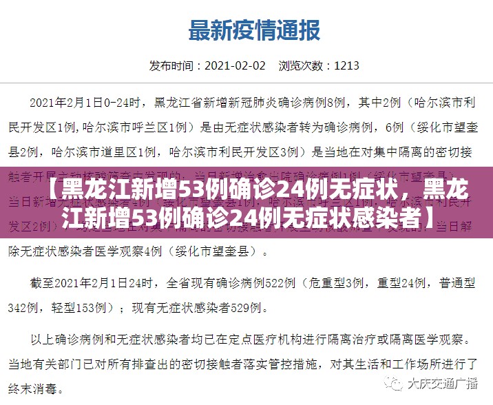 【黑龙江新增53例确诊24例无症状，黑龙江新增53例确诊24例无症状感染者】