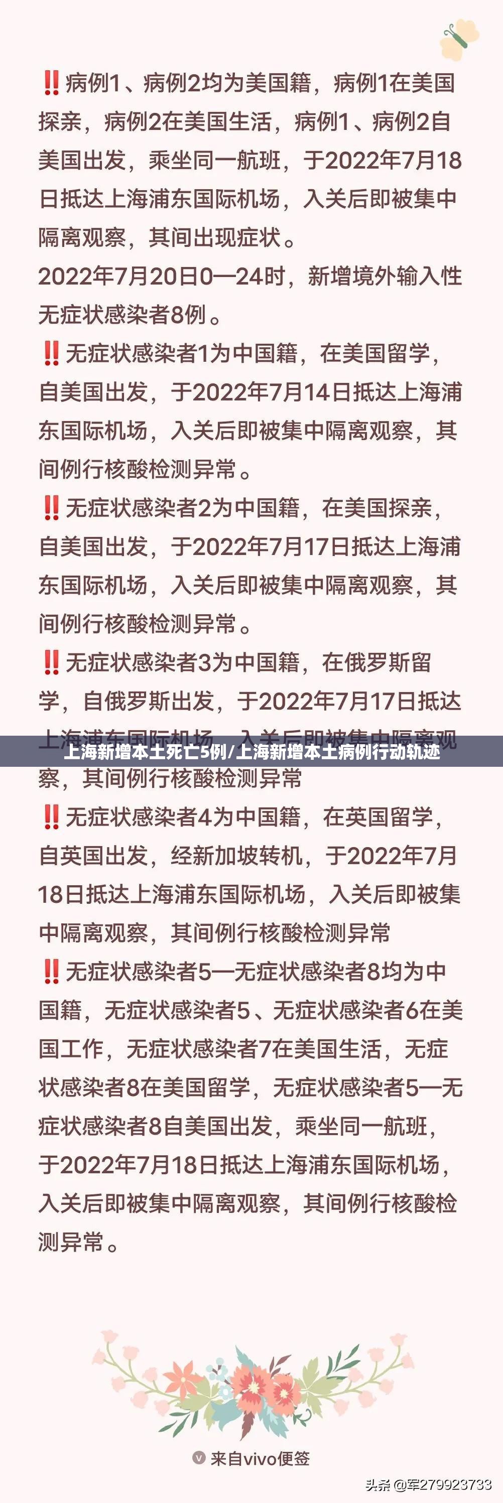 上海新增本土死亡5例/上海新增本土病例行动轨迹