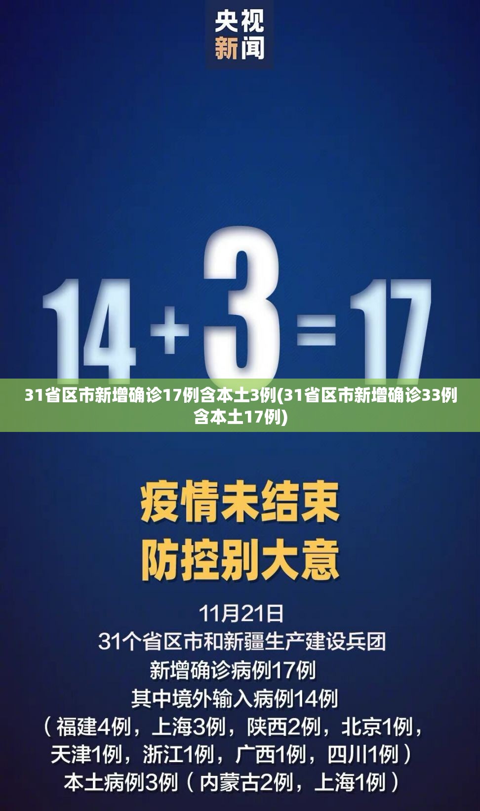 31省区市新增确诊17例含本土3例(31省区市新增确诊33例含本土17例)
