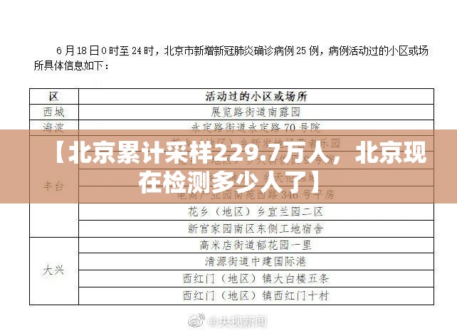 【北京累计采样229.7万人，北京现在检测多少人了】