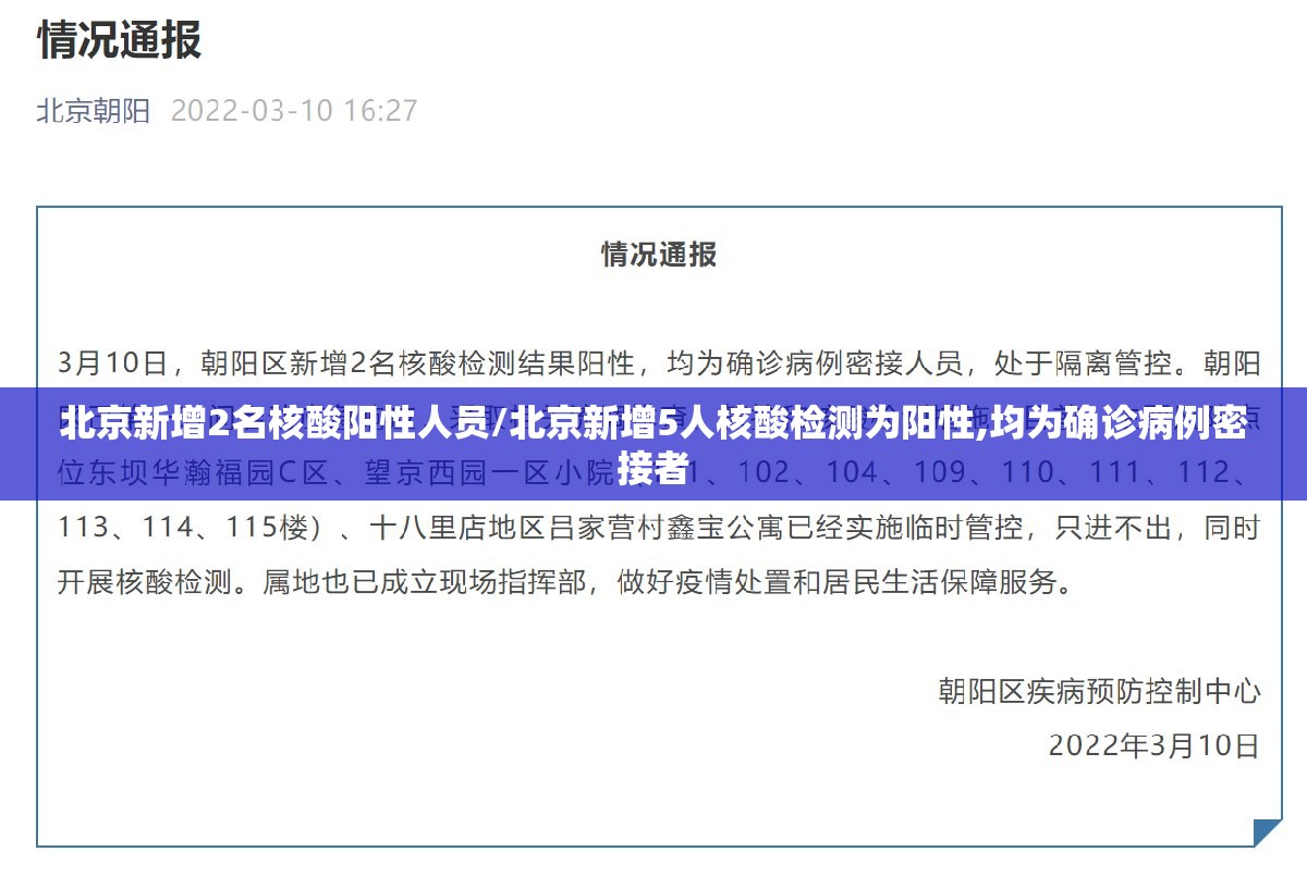 北京新增2名核酸阳性人员/北京新增5人核酸检测为阳性,均为确诊病例密接者