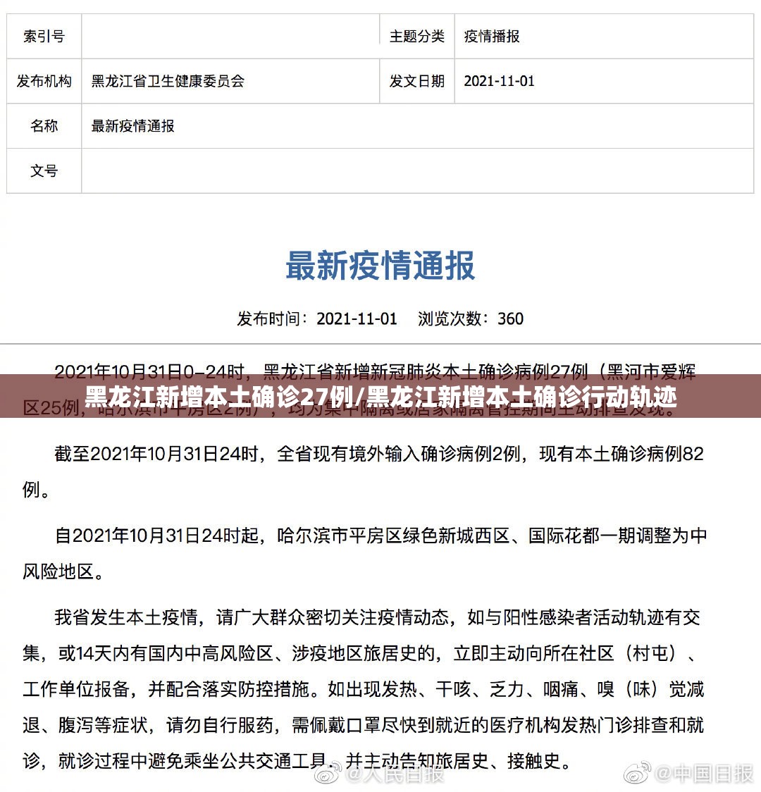 黑龙江新增本土确诊27例/黑龙江新增本土确诊行动轨迹