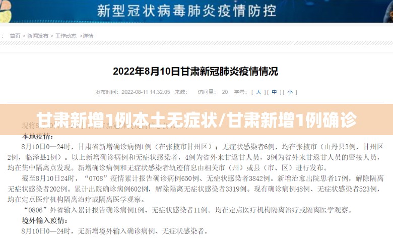 甘肃新增1例本土无症状/甘肃新增1例确诊
