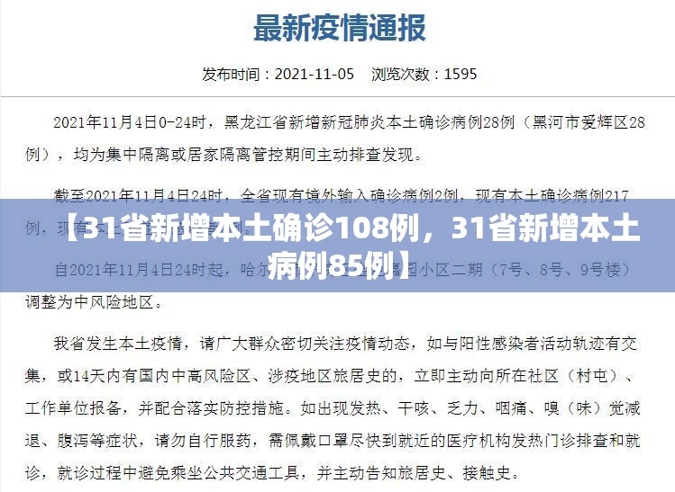 【31省新增本土确诊108例，31省新增本土病例85例】
