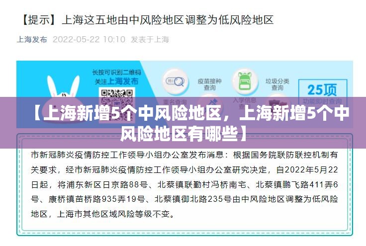 【上海新增5个中风险地区，上海新增5个中风险地区有哪些】