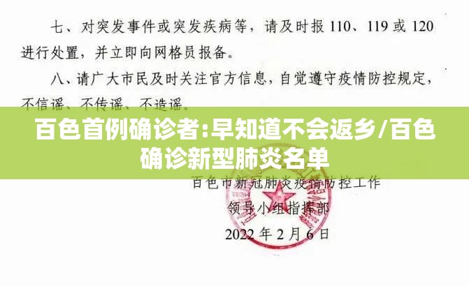 百色首例确诊者:早知道不会返乡/百色确诊新型肺炎名单