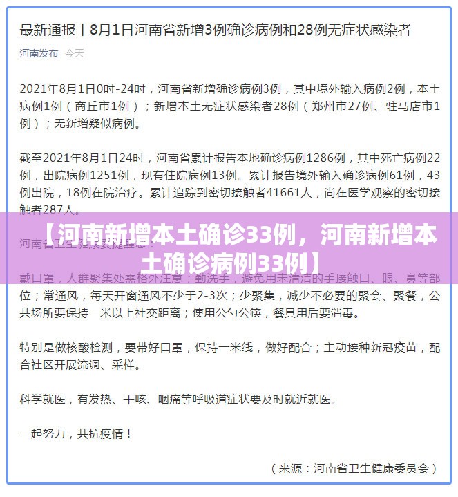【河南新增本土确诊33例，河南新增本土确诊病例33例】