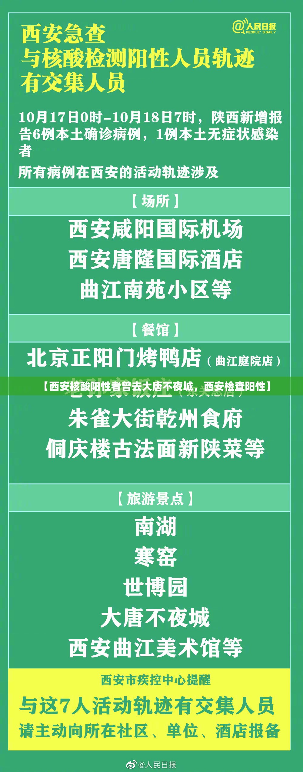【西安核酸阳性者曾去大唐不夜城，西安检查阳性】