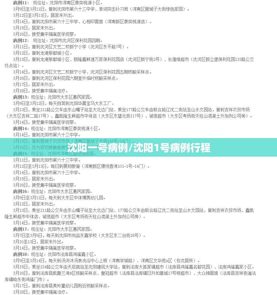 沈阳一号病例/沈阳1号病例行程