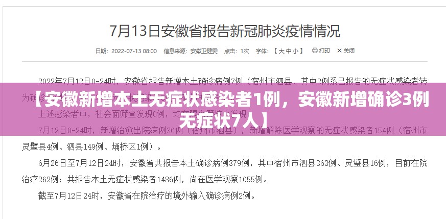【安徽新增本土无症状感染者1例，安徽新增确诊3例无症状7人】